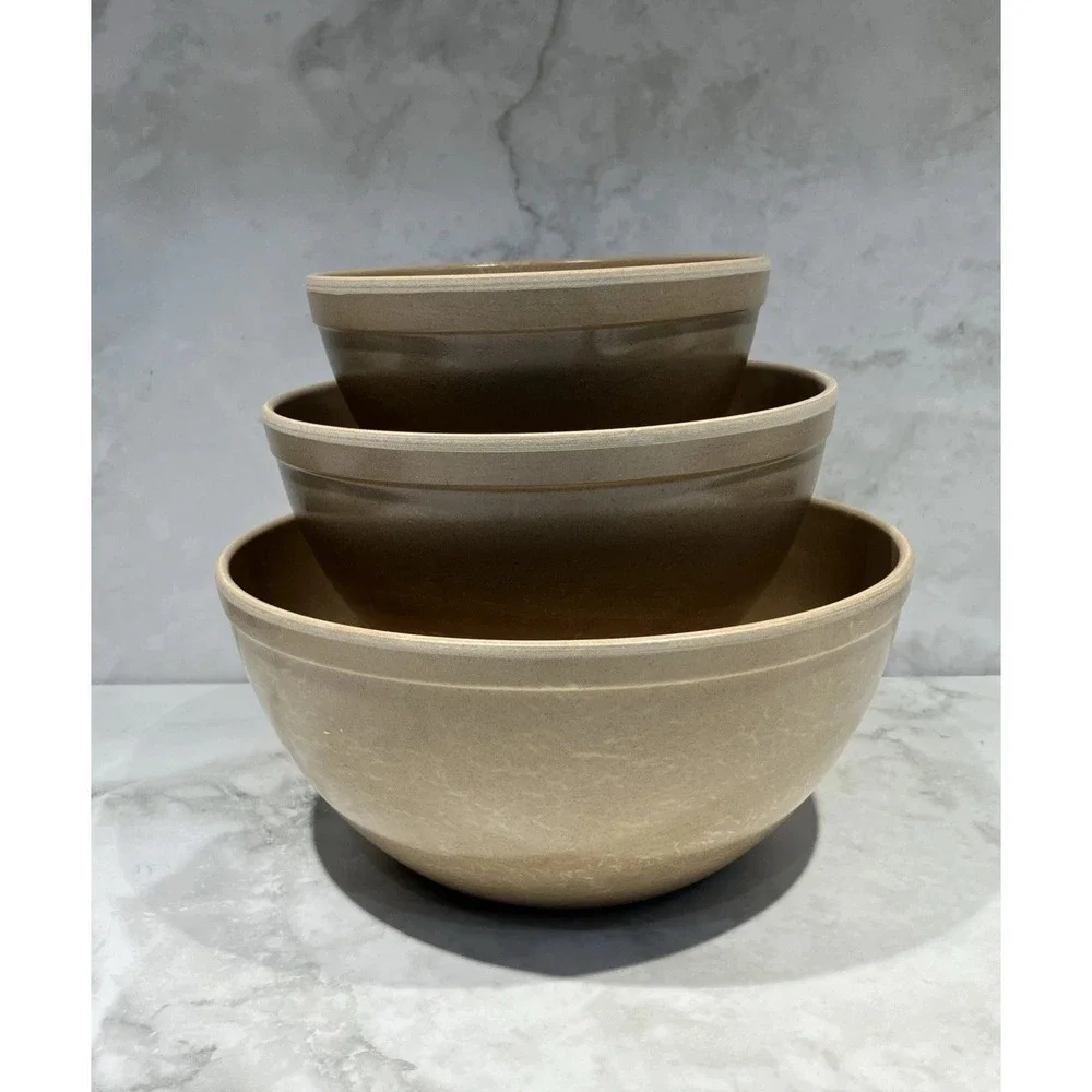 Set Of 3 Ellingers Nesting Mixing Bowls #20, 21 & 22 Agatized Wood Wisconsin